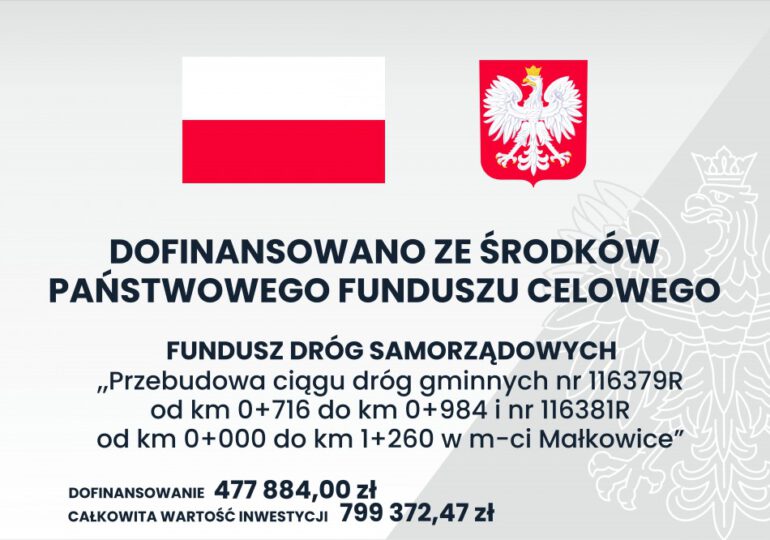 „Przebudowa ciągu dróg gminnych nr 116379 R od km 0+716 do km 0+984 i nr 116381R od km 0+000 do km 1+260 w m-ci Małkowice”